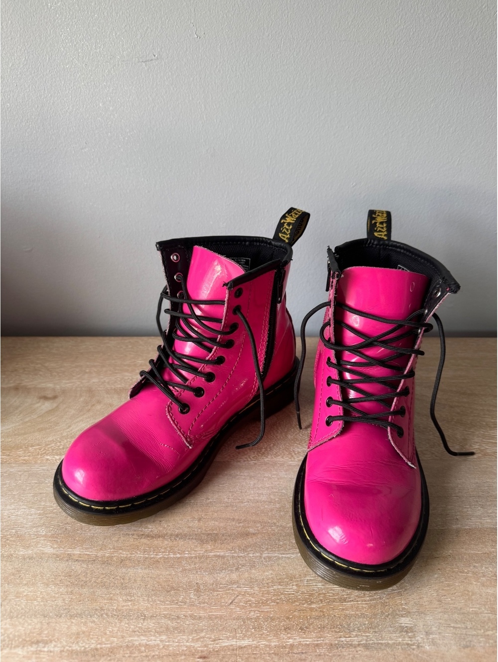 Dr. Martens Pink Patent Leather Lace-Up Boots